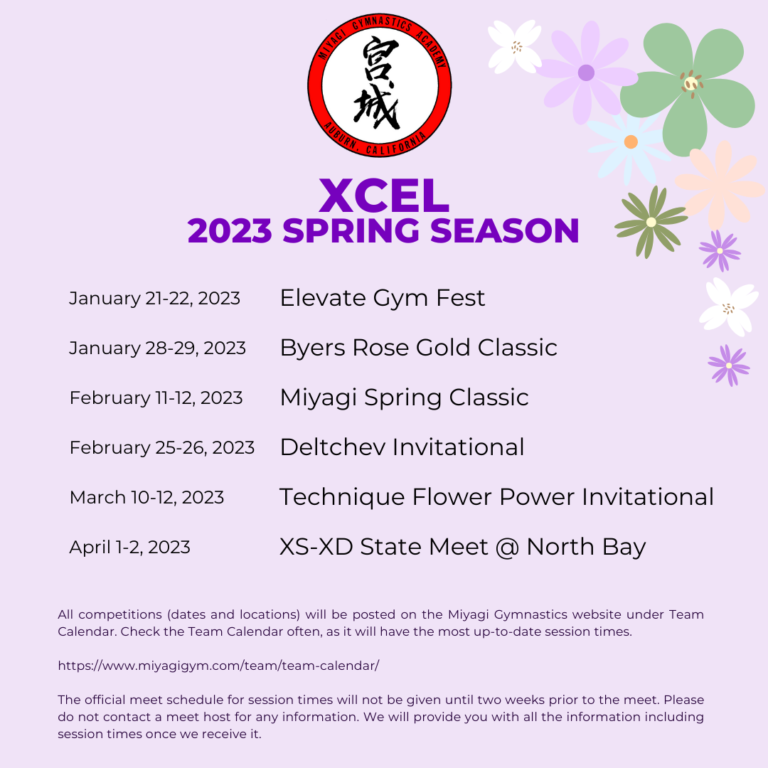 2023 Spring Competition Schedule – Miyagi Gymnastics Academy